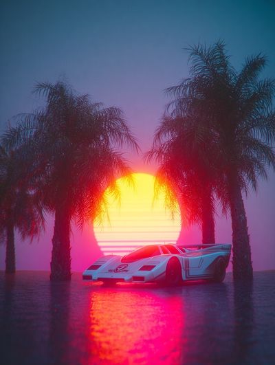 Retro Sports Car at Sunset Poster. poster print