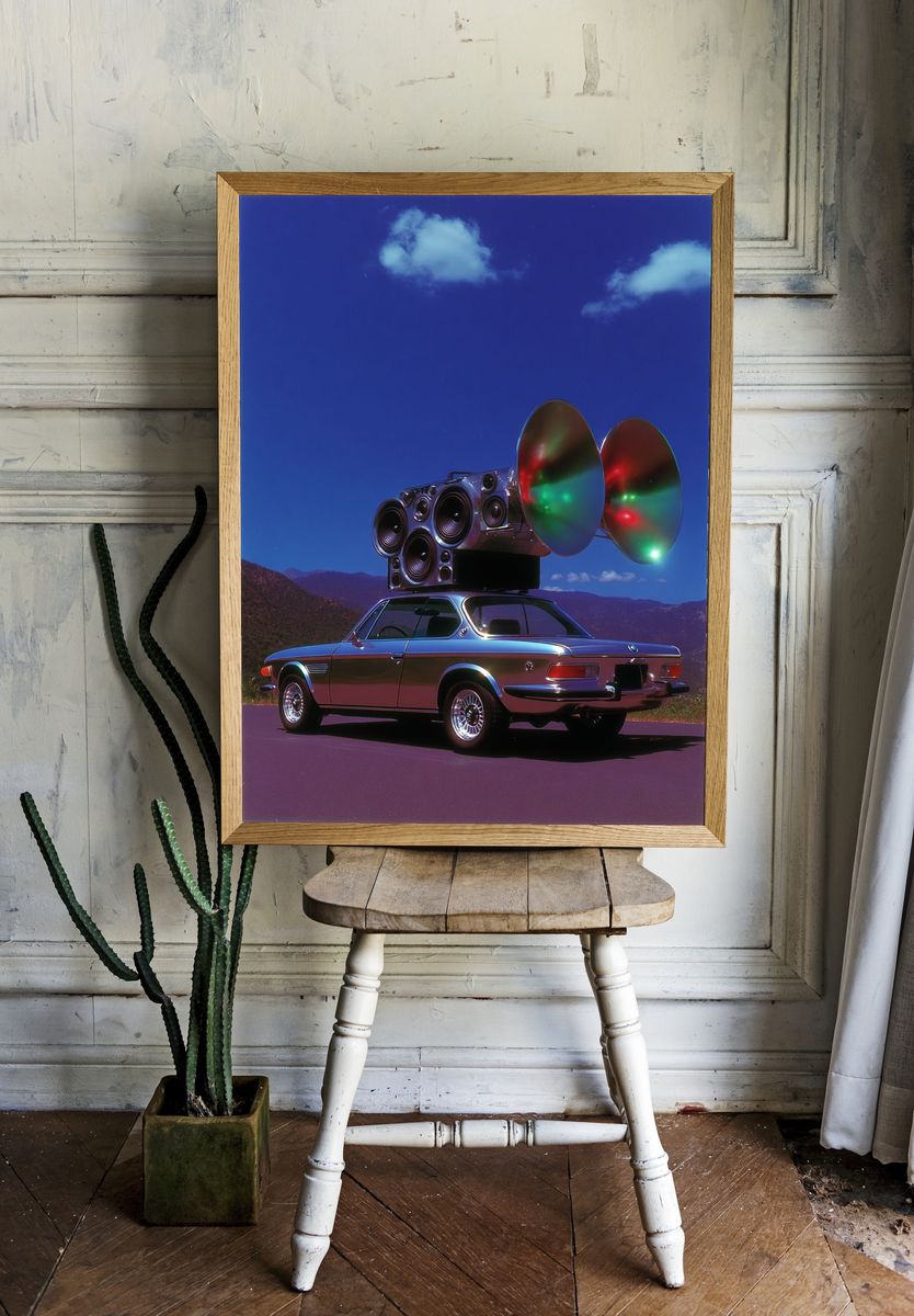 Retro Sound System Car Poster. room preview