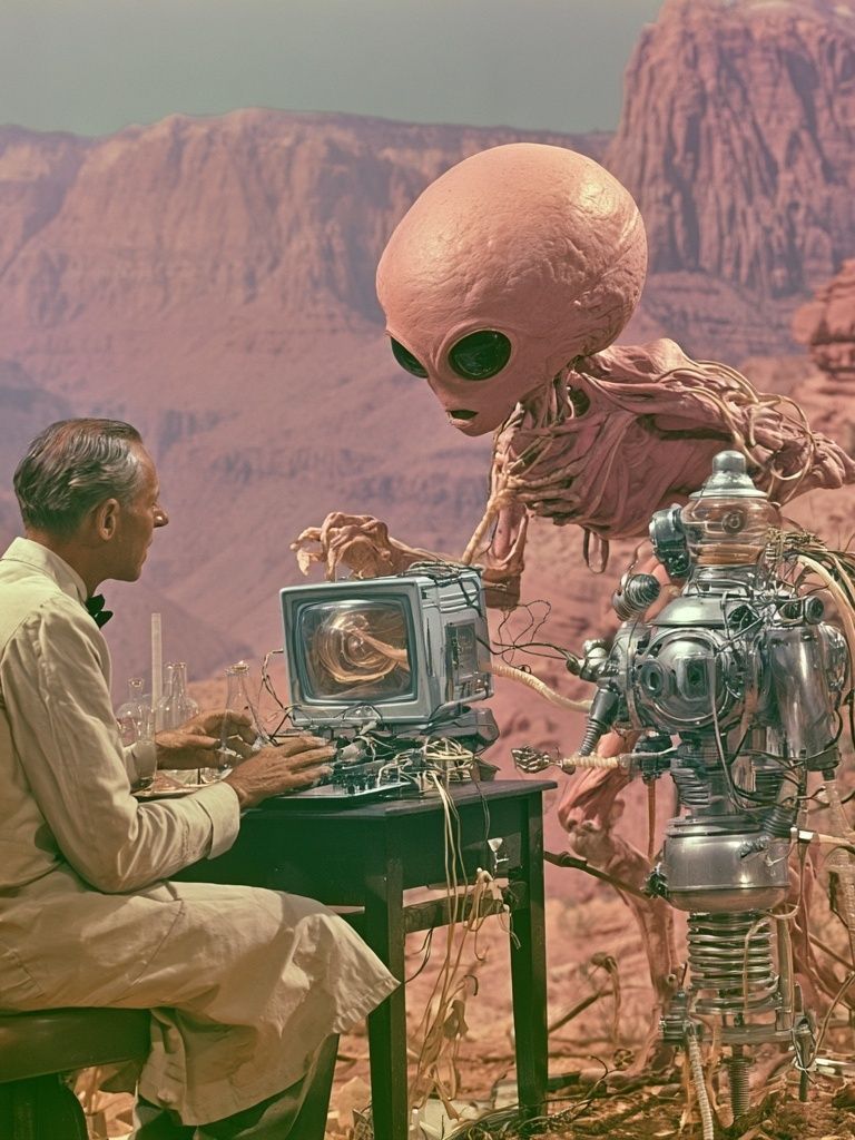 Retro Sci-Fi Desert Encounter Poster. poster detail