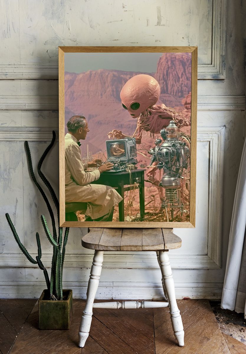 Retro Sci-Fi Desert Encounter Poster. — room view 1