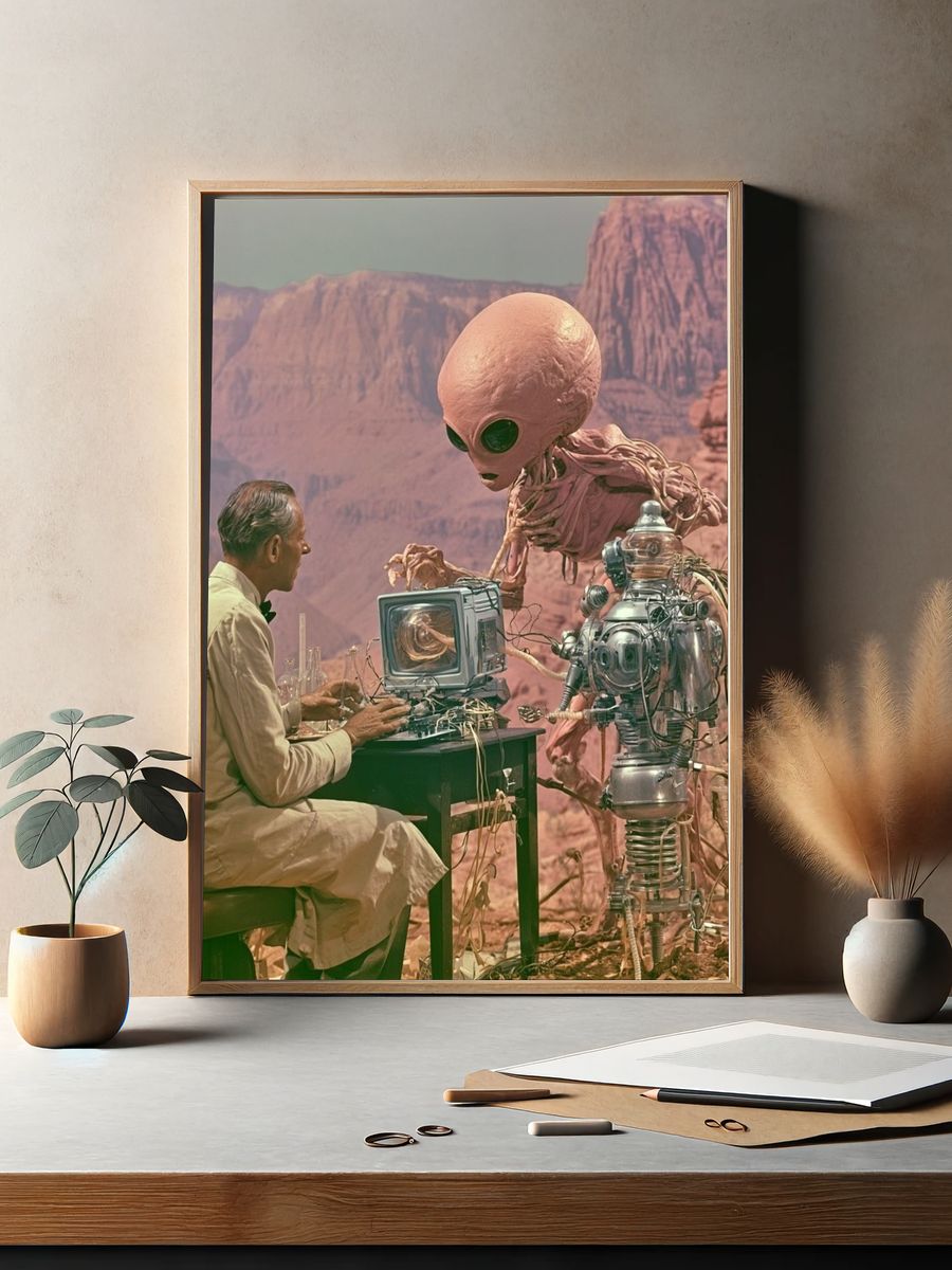 Retro Sci-Fi Desert Encounter Poster. — room view 2