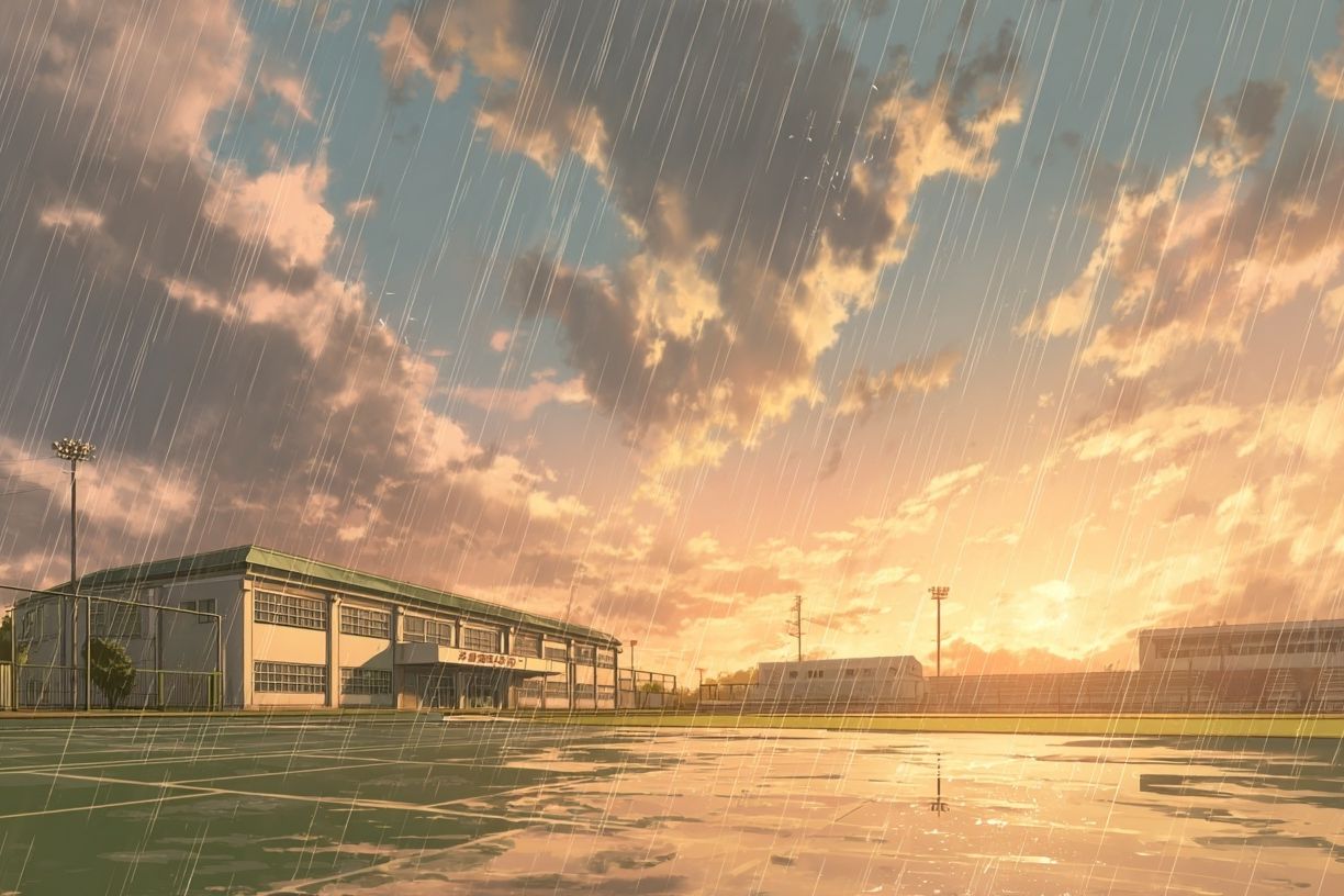 Rainy Sunset at School — Digital Art Print. poster detail