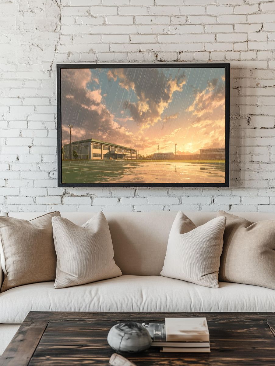 Rainy Sunset at School — Digital Art Print room preview