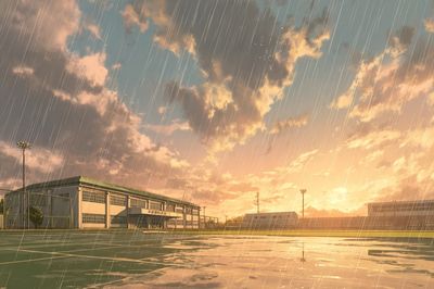 Rainy Sunset at School