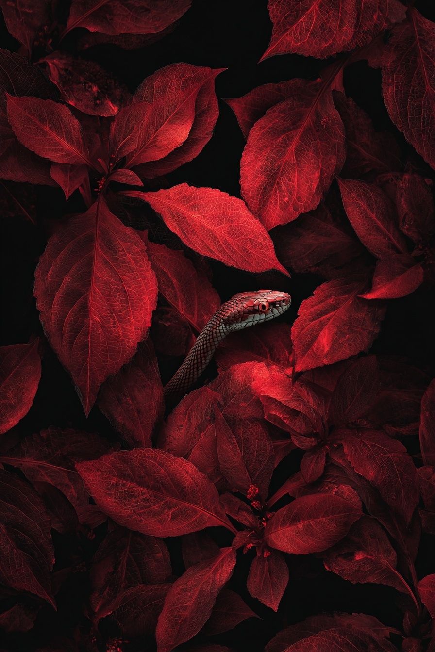 Red Snake Among Leaves — Nature Print. poster detail