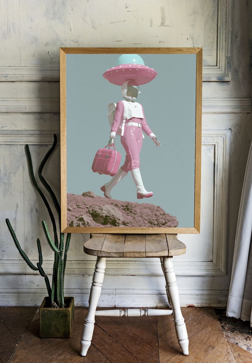 Retro Space Traveler — Surreal Print. — room view 1