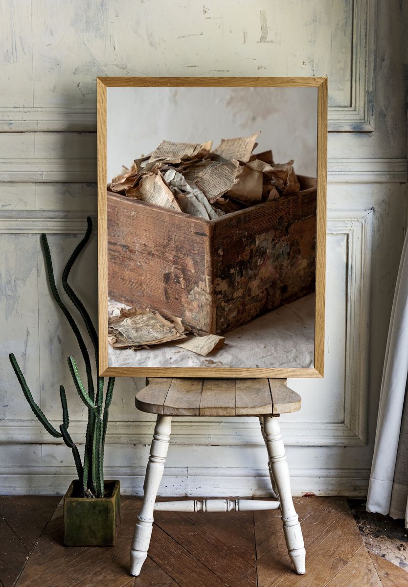 Rustic Paper Box Still Life Print. room preview