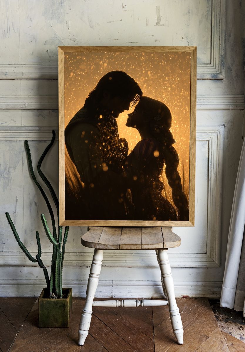 Romantic Silhouette in Rain — Art Print room preview