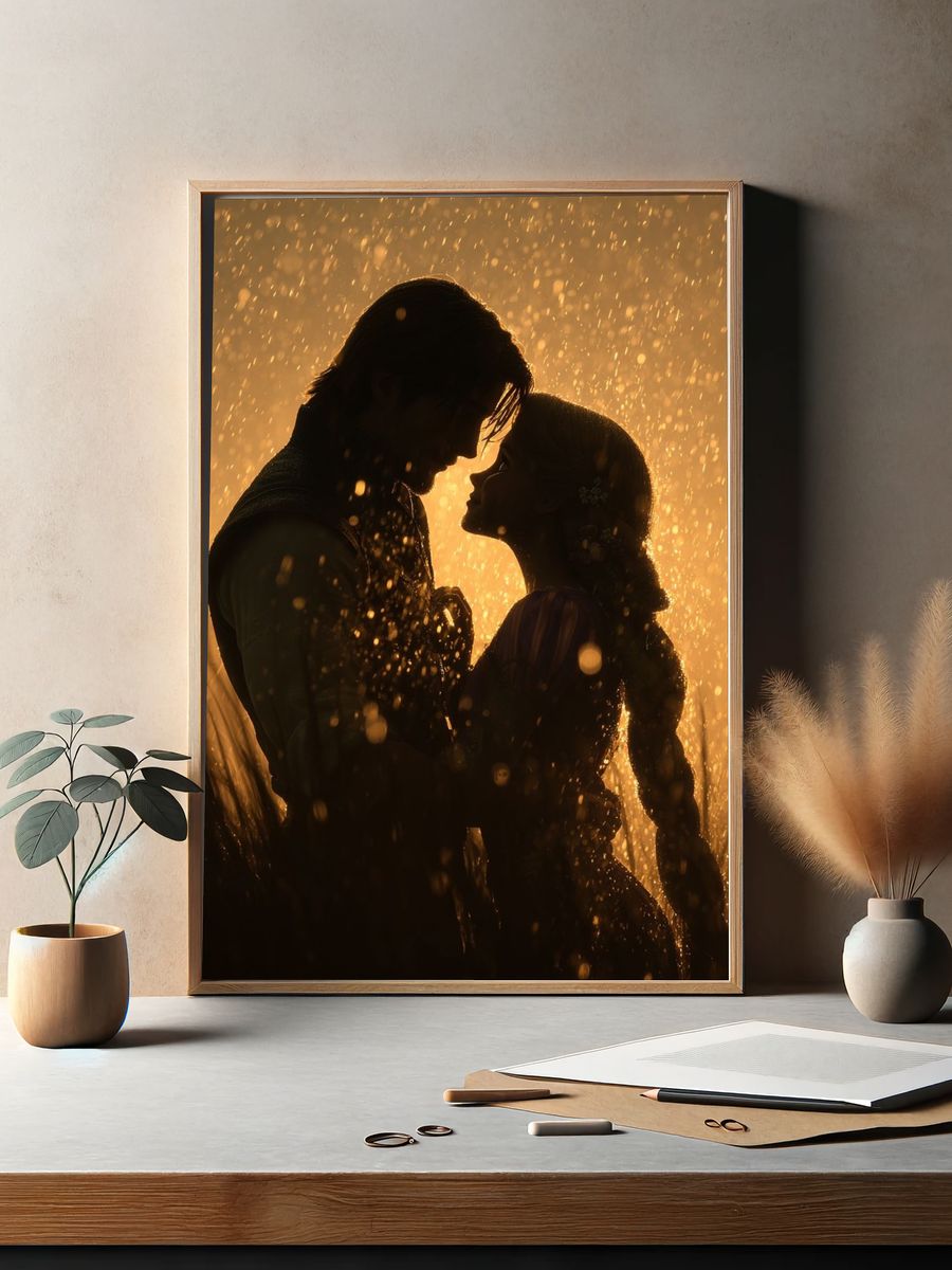Romantic Silhouette in Rain — Art Print. — room view 2
