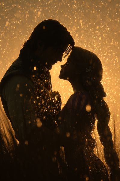 Romantic Silhouette in Rain — Art Print. poster