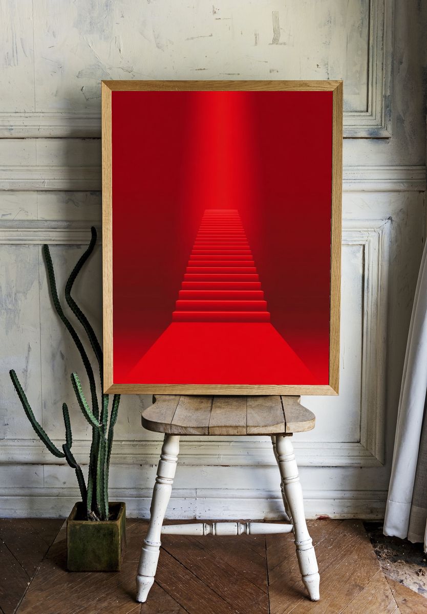 Red Staircase — Minimalist Print. — room view 1