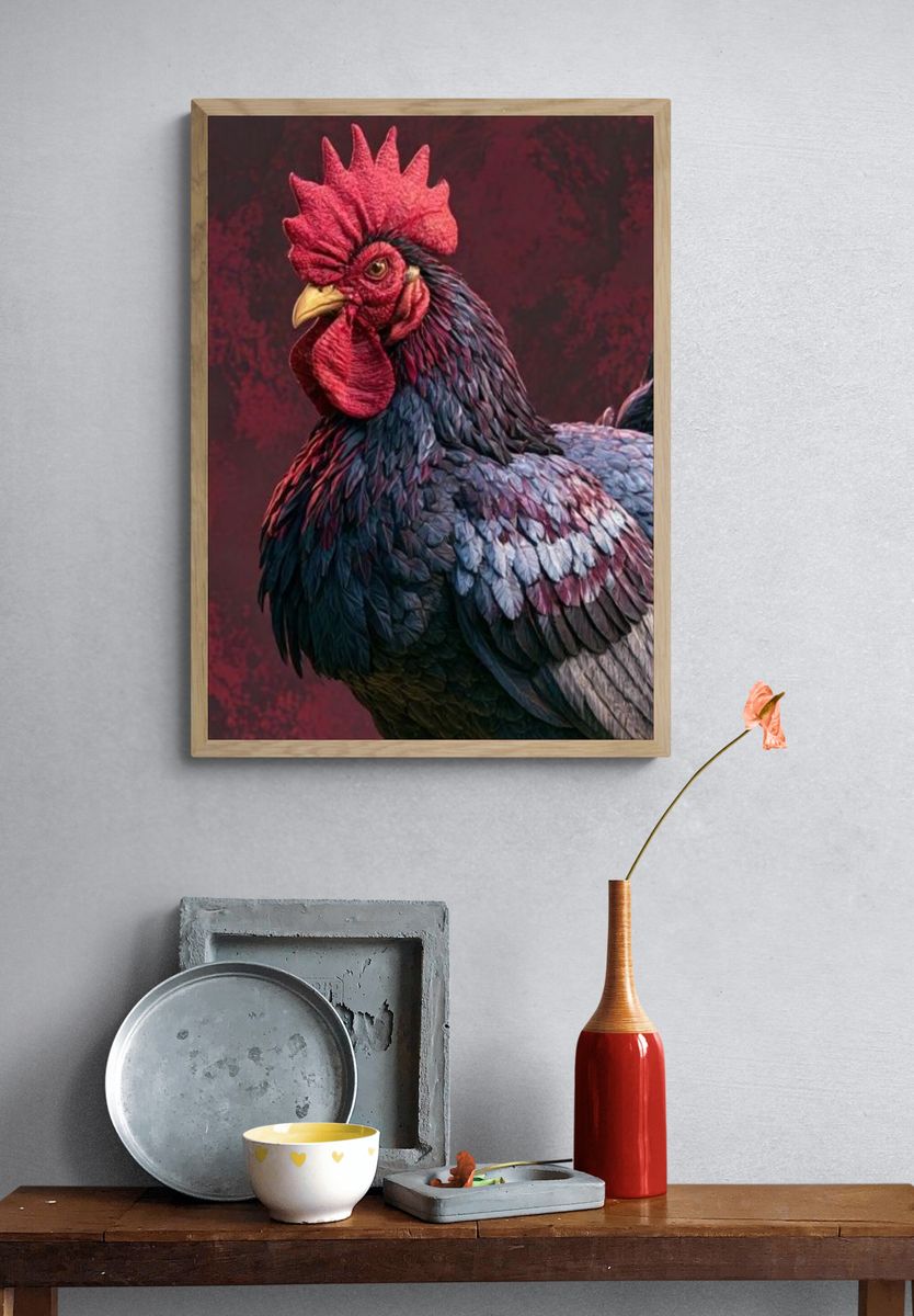 Rooster Portrait Photography Poster. — room view 3