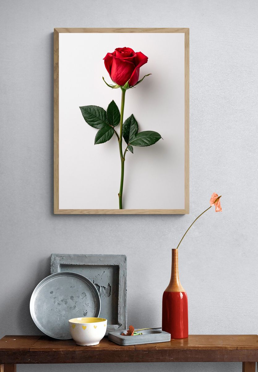 Red Rose Minimalist Photography Poster. — room view 3