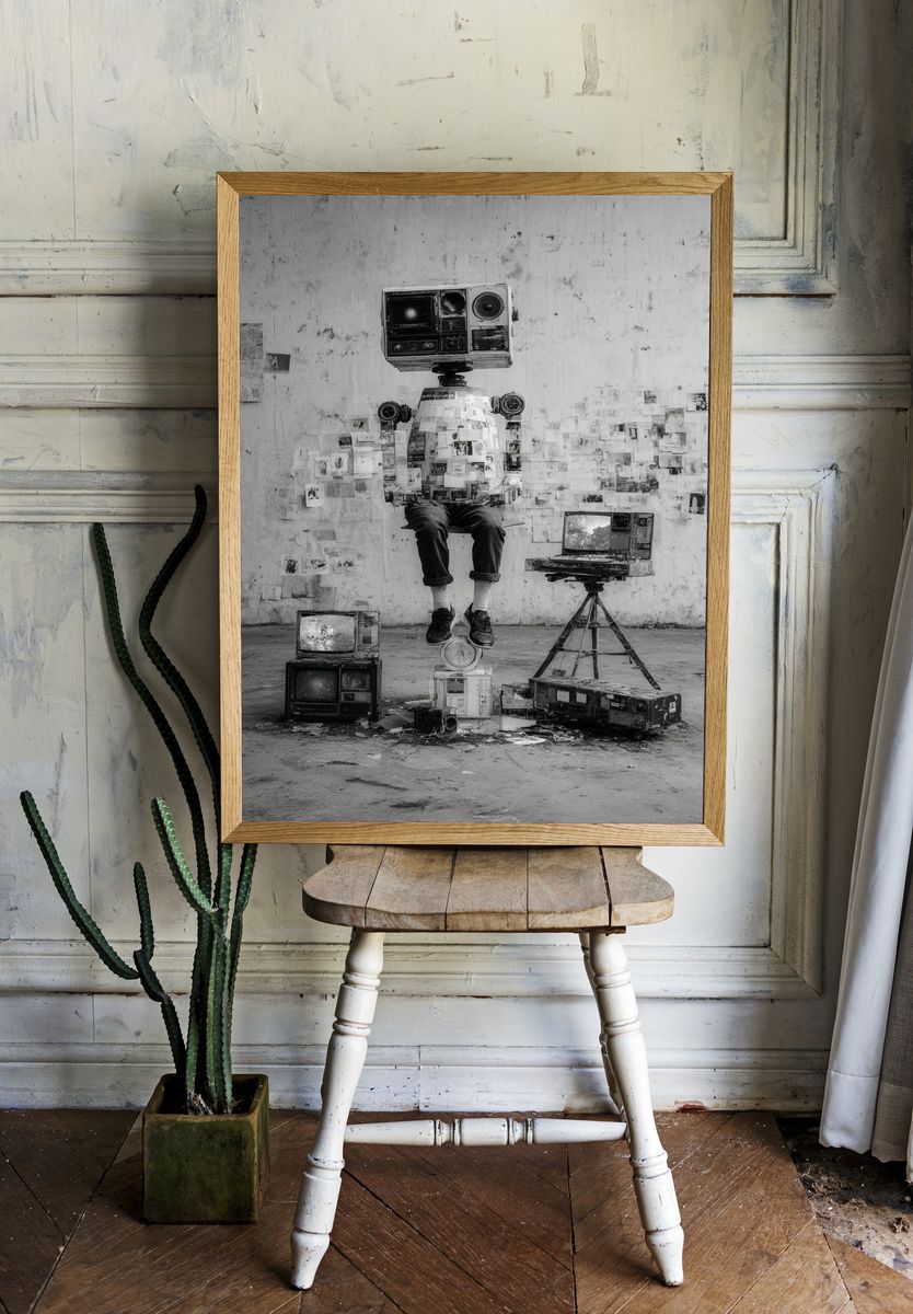 Robot Sitting — Surrealism Print. — room view 1