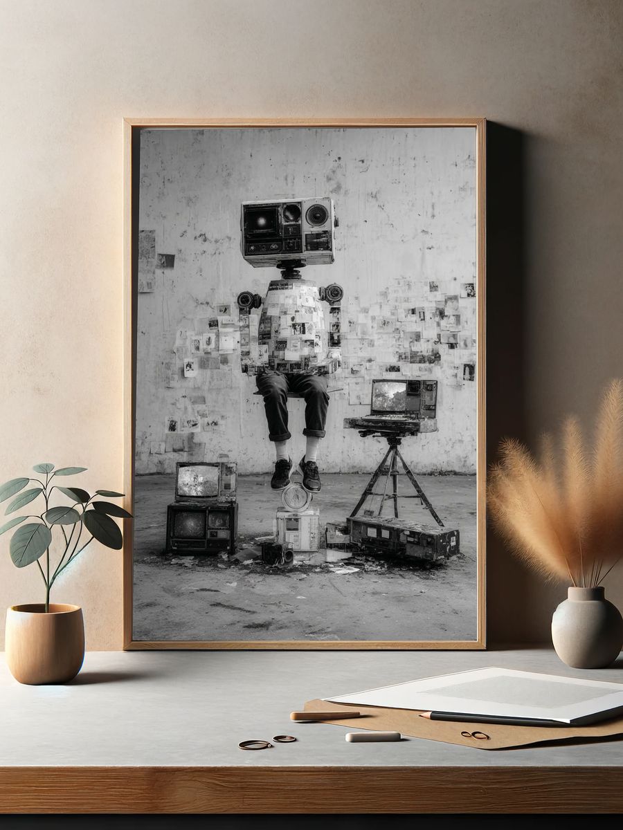 Robot Sitting — Surrealism Print. — room view 2