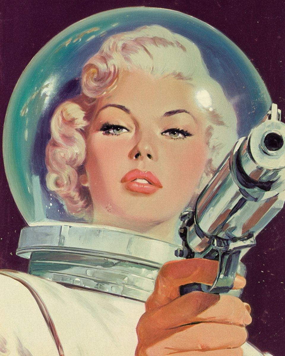 Retro Space Woman — Vintage Print. poster detail