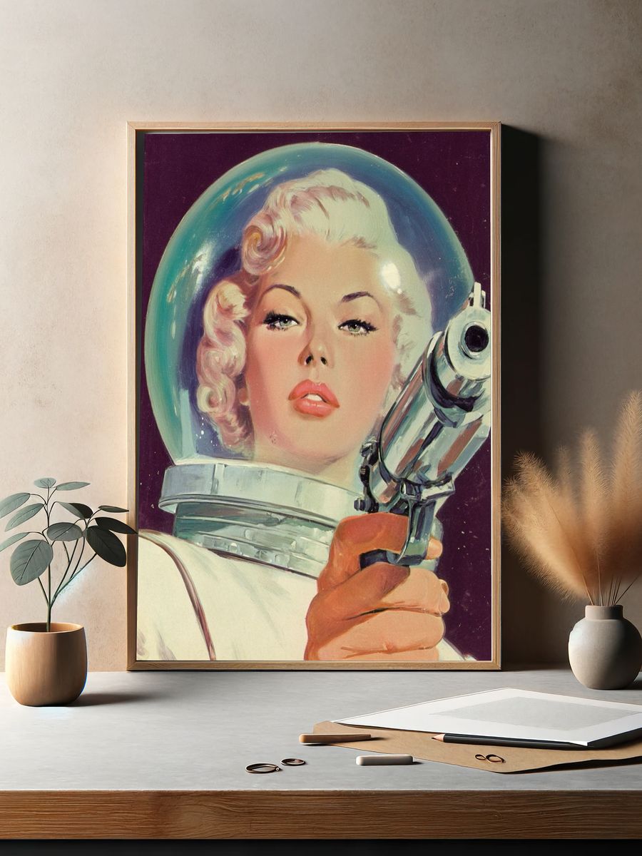 Retro Space Woman — Vintage Print. — room view 2