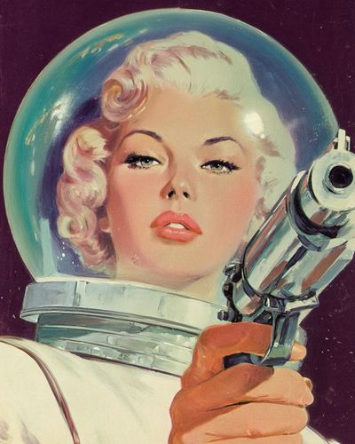 Retro Space Woman — Vintage Print. poster print