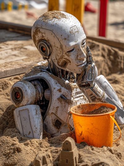 Robot in Sand — Contemporary Print. poster
