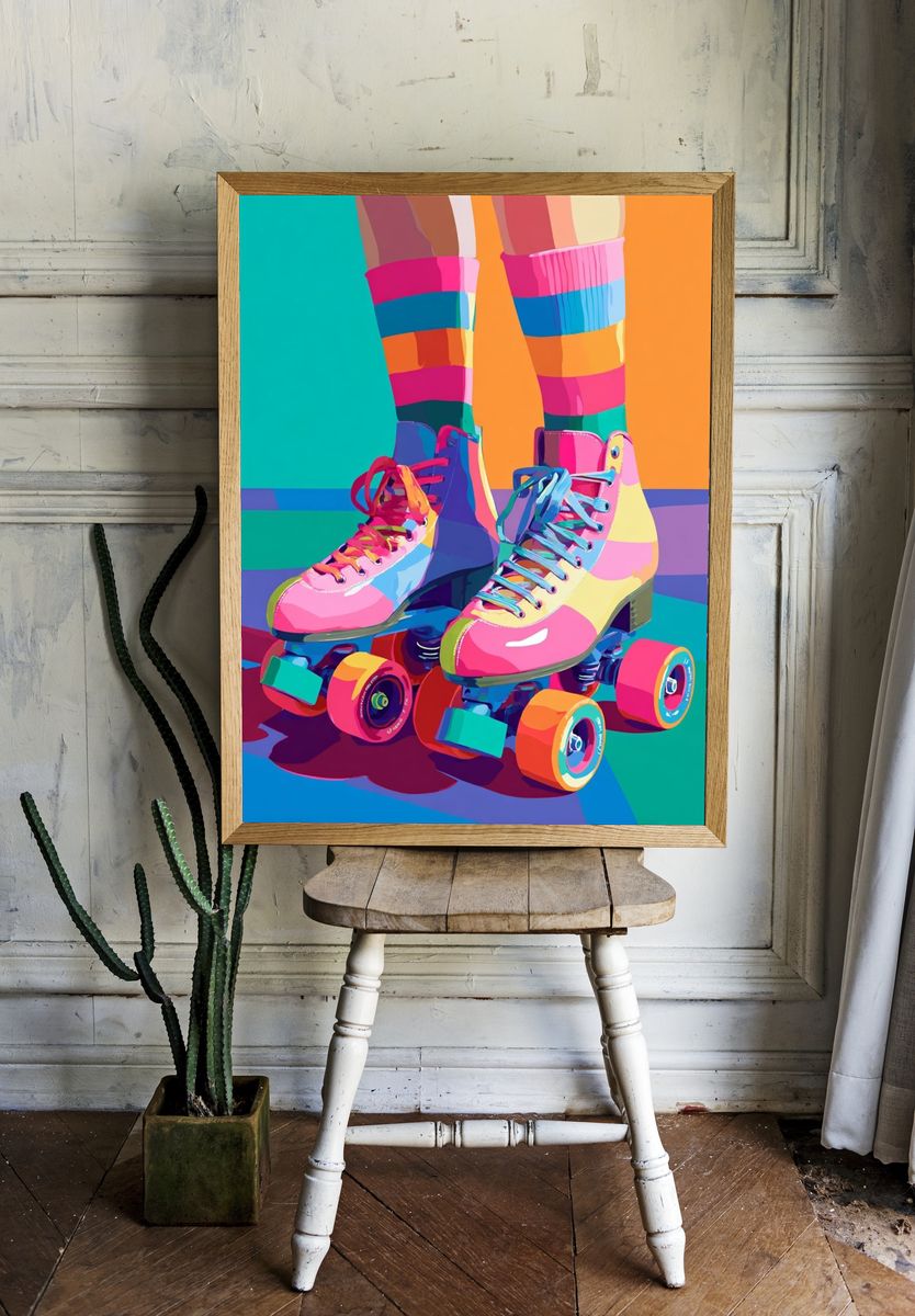 Colorful Roller Skates — Illustration Print. room preview