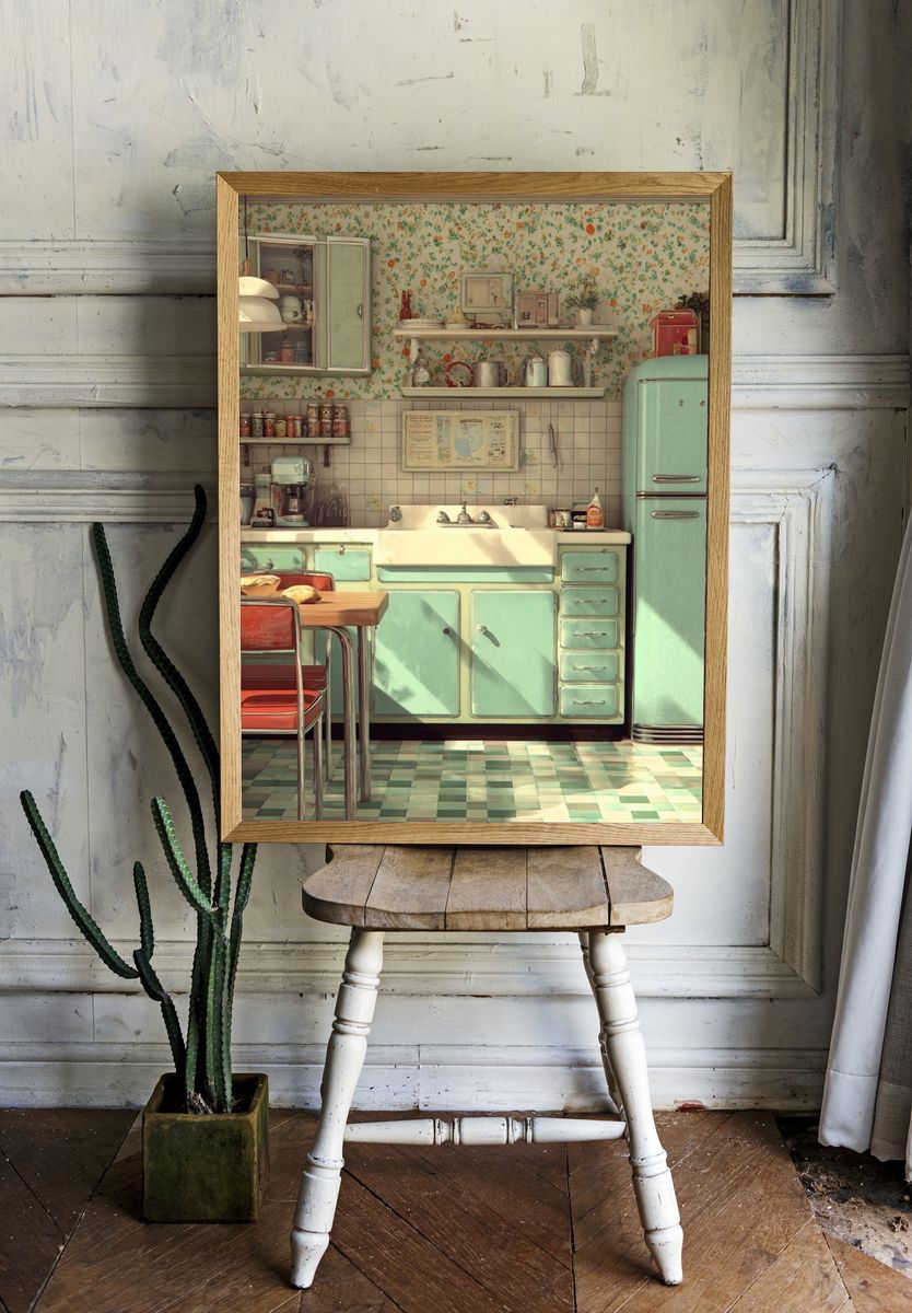 Retro Mint Kitchen Poster. — room view 1