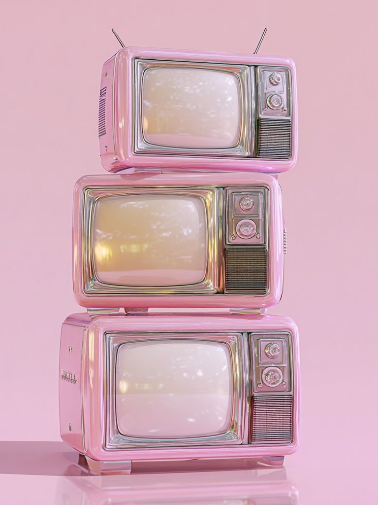 Retro Pink Television Stack Poster. poster — vintage art