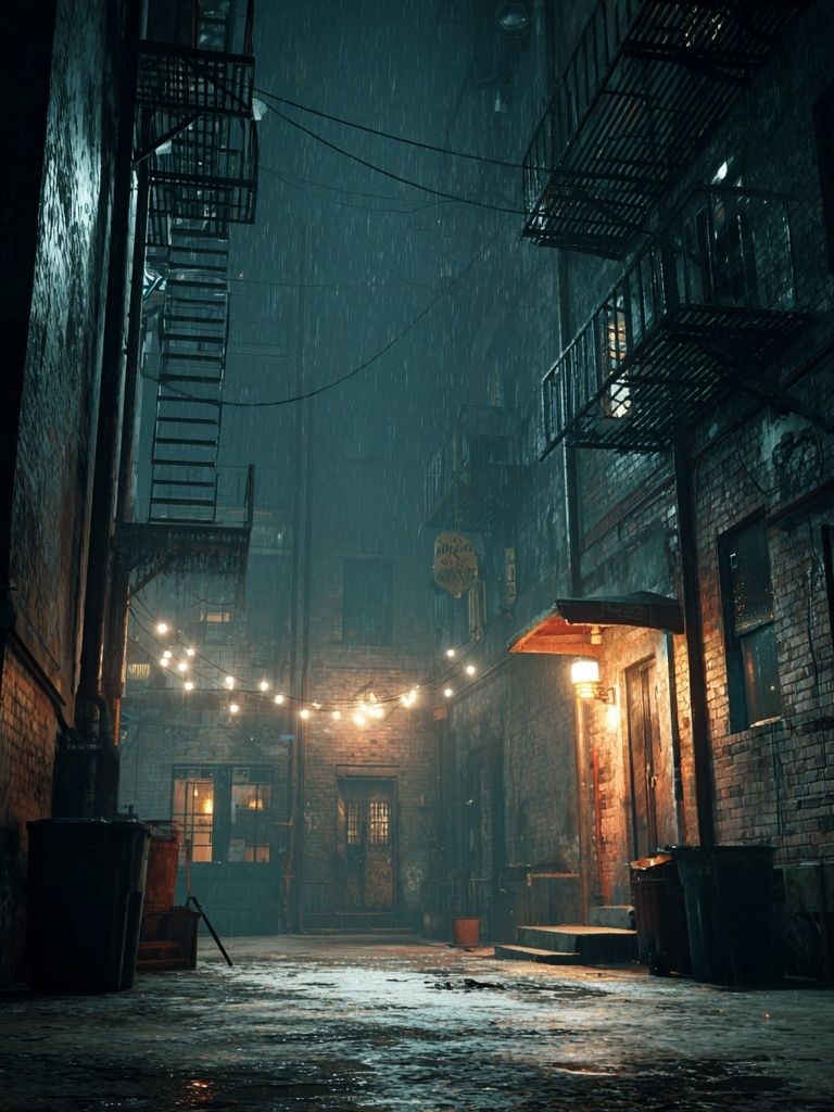 Rainy Urban Alley Photography Poster. poster detail