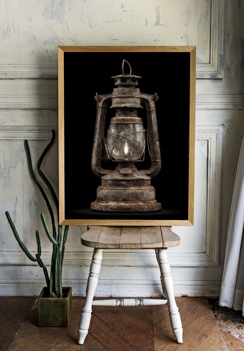 Rustic Lantern Still Life Poster. — room view 1