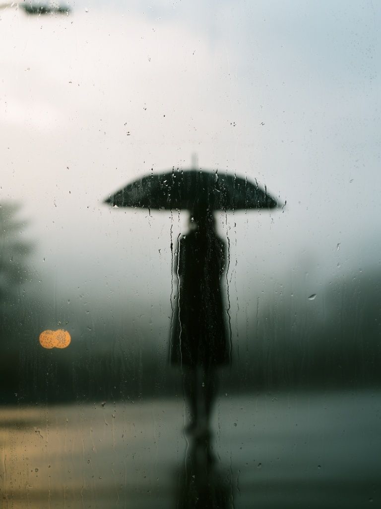 Rainy Umbrella Silhouette Photography Print. poster detail
