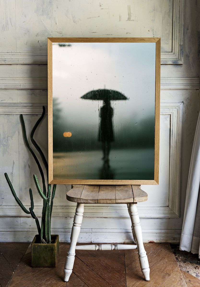 Rainy Umbrella Silhouette Photography Print. — room view 1