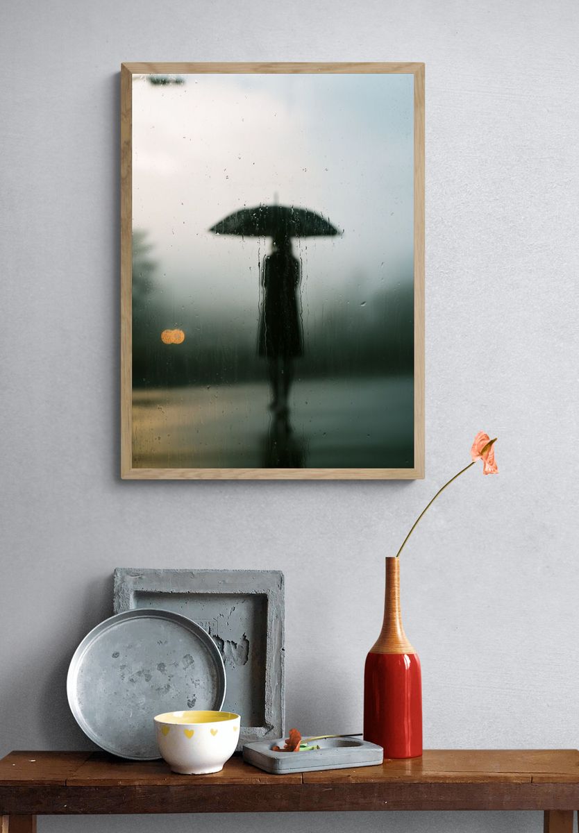 Rainy Umbrella Silhouette Photography Print. — room view 3