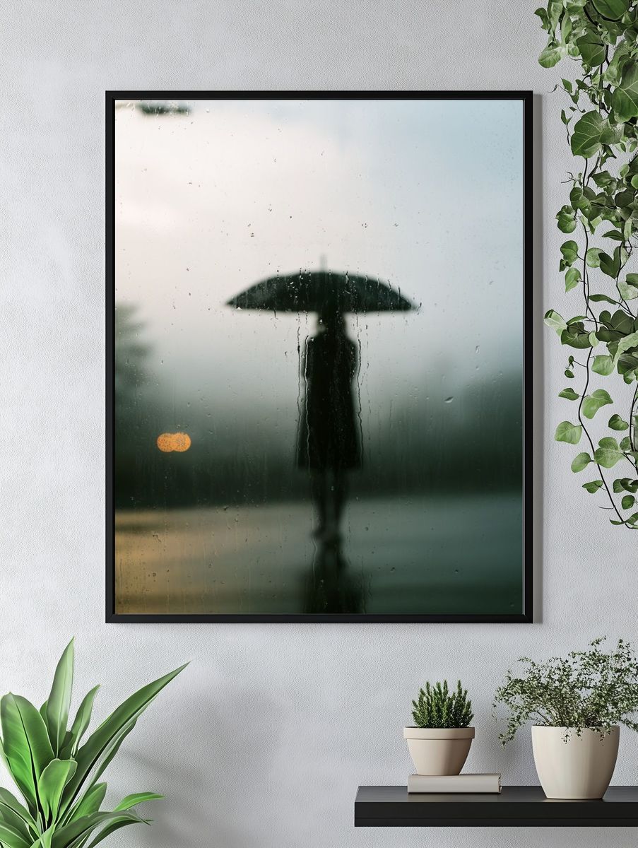 Rainy Umbrella Silhouette Photography Print. — room view 4