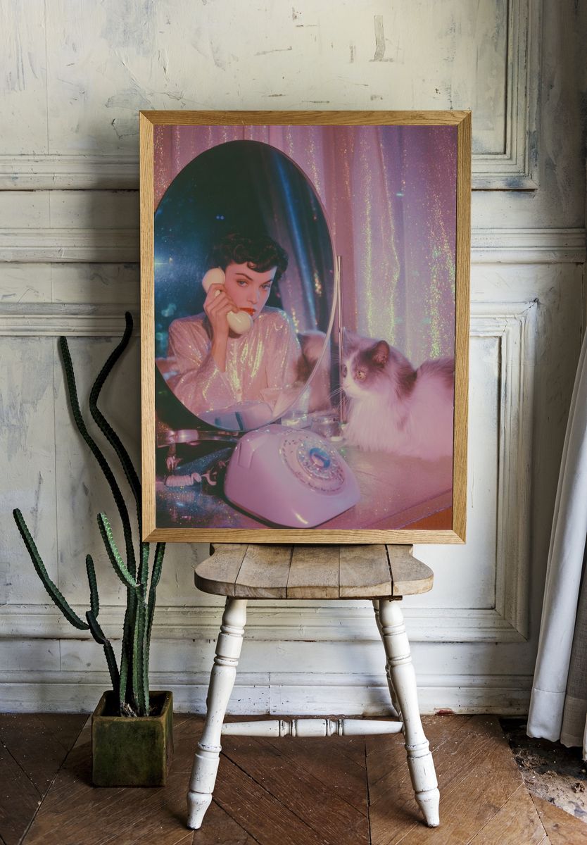 Retro Vanity Cat Portrait Poster. — room view 1