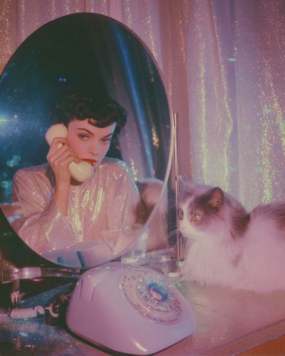 Retro Vanity Cat Portrait Poster. poster print