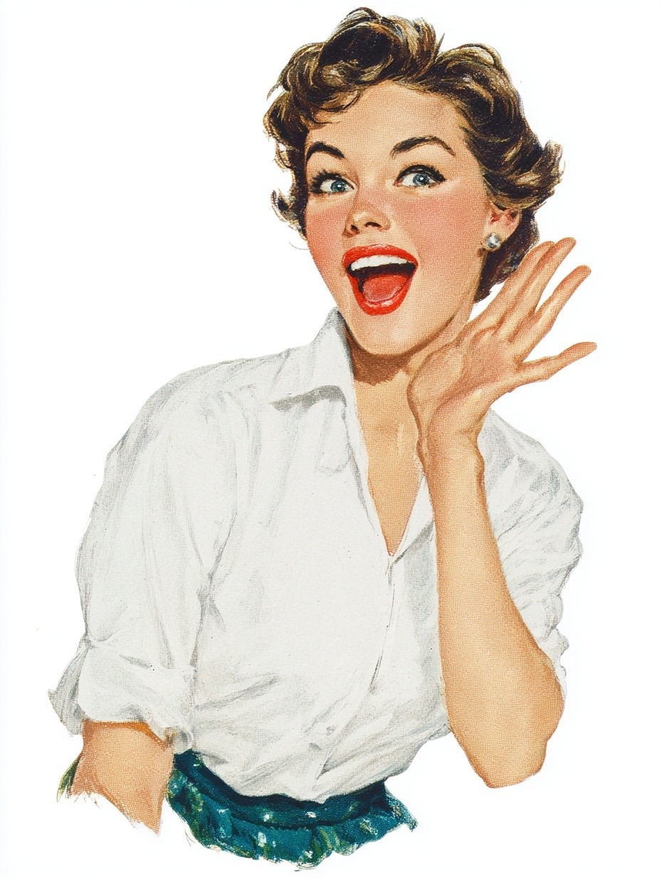 Retro Cheerful Woman — Vintage Print. poster — vintage art