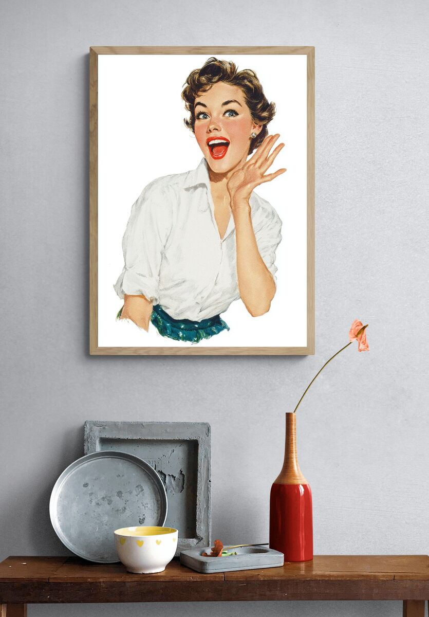 Retro Cheerful Woman — Vintage Print. — room view 3