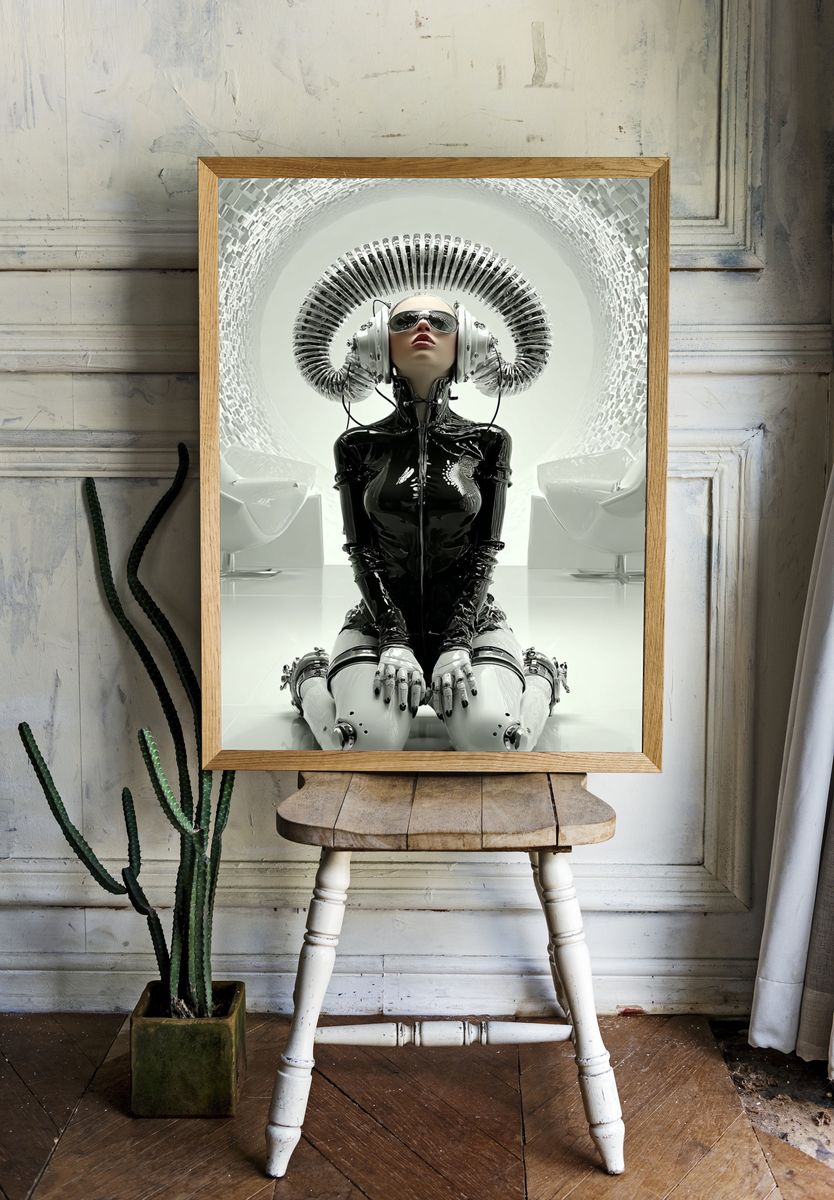 Futuristic Robot Woman — Digital Art Print room preview