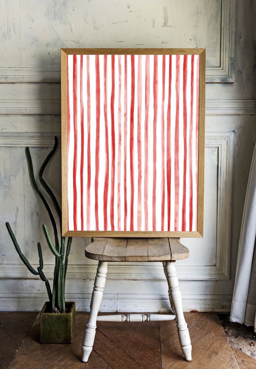Red Striped Watercolor Pattern Poster. room preview