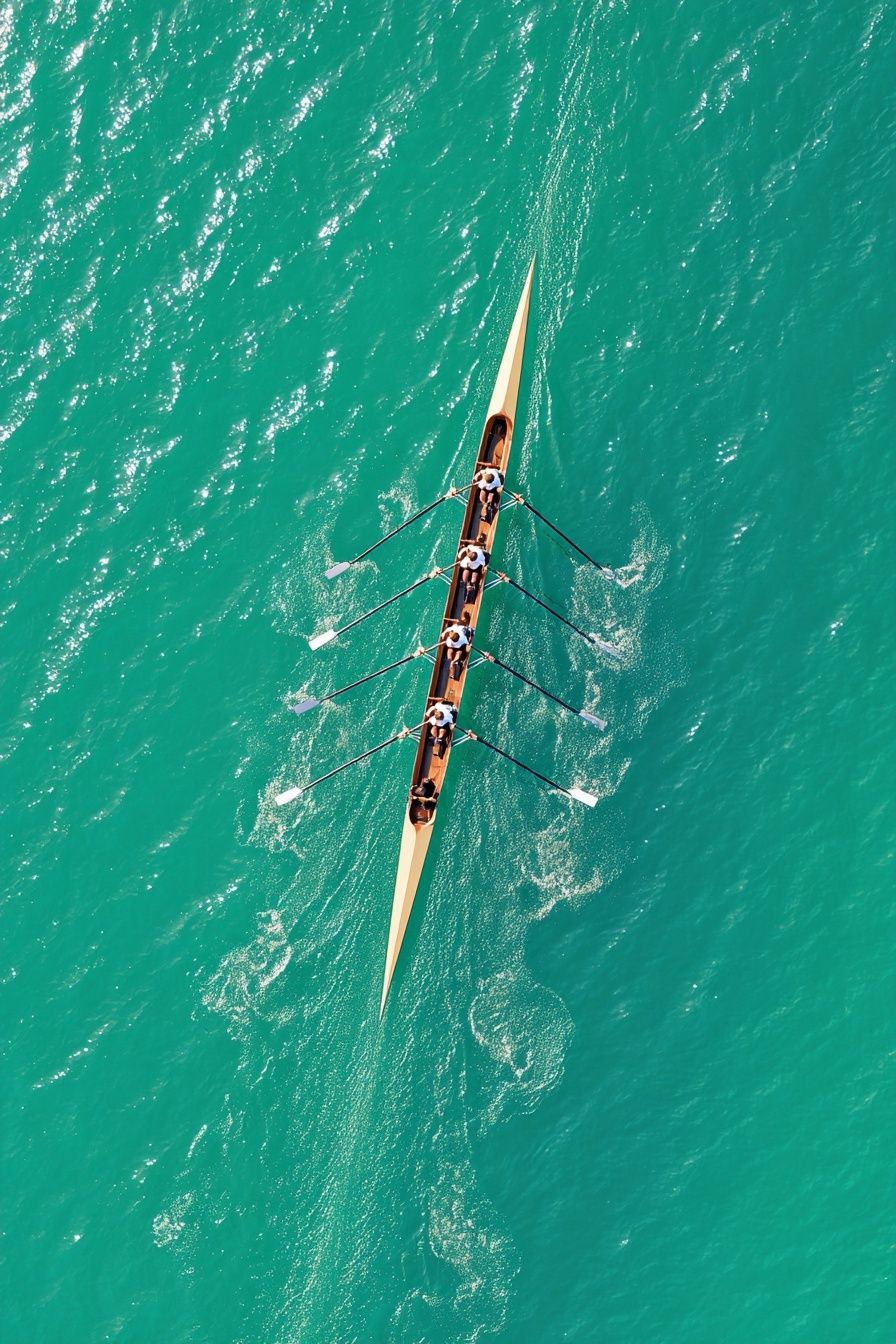 Rowing Team on Turquoise Water — Photography Print. poster detail