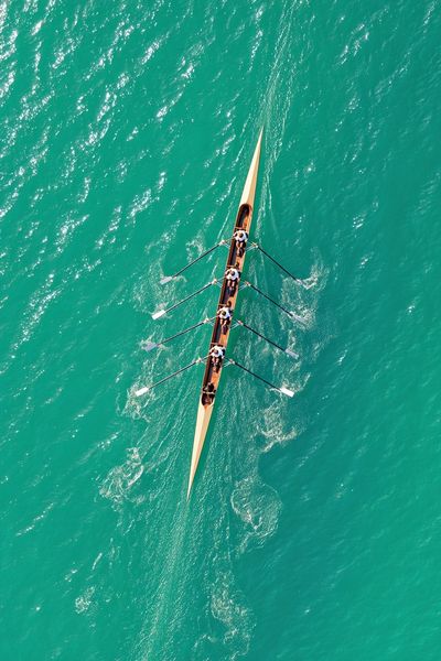 Rowing Team on Turquoise Water — Photography Print. poster print