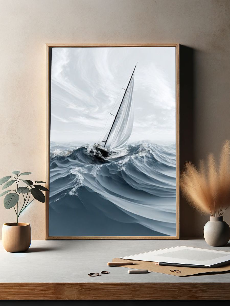 Sailing Through Waves Photography Poster. — room view 2