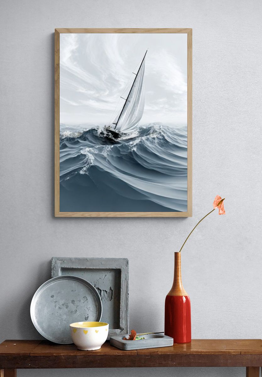Sailing Through Waves Photography Poster. — room view 3