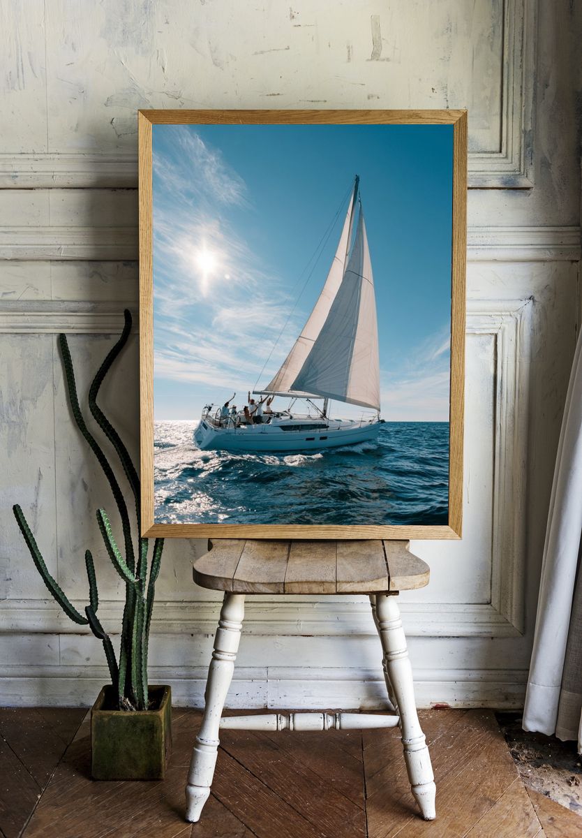 Sailing Yacht at Sea Photography Poster. — room view 1