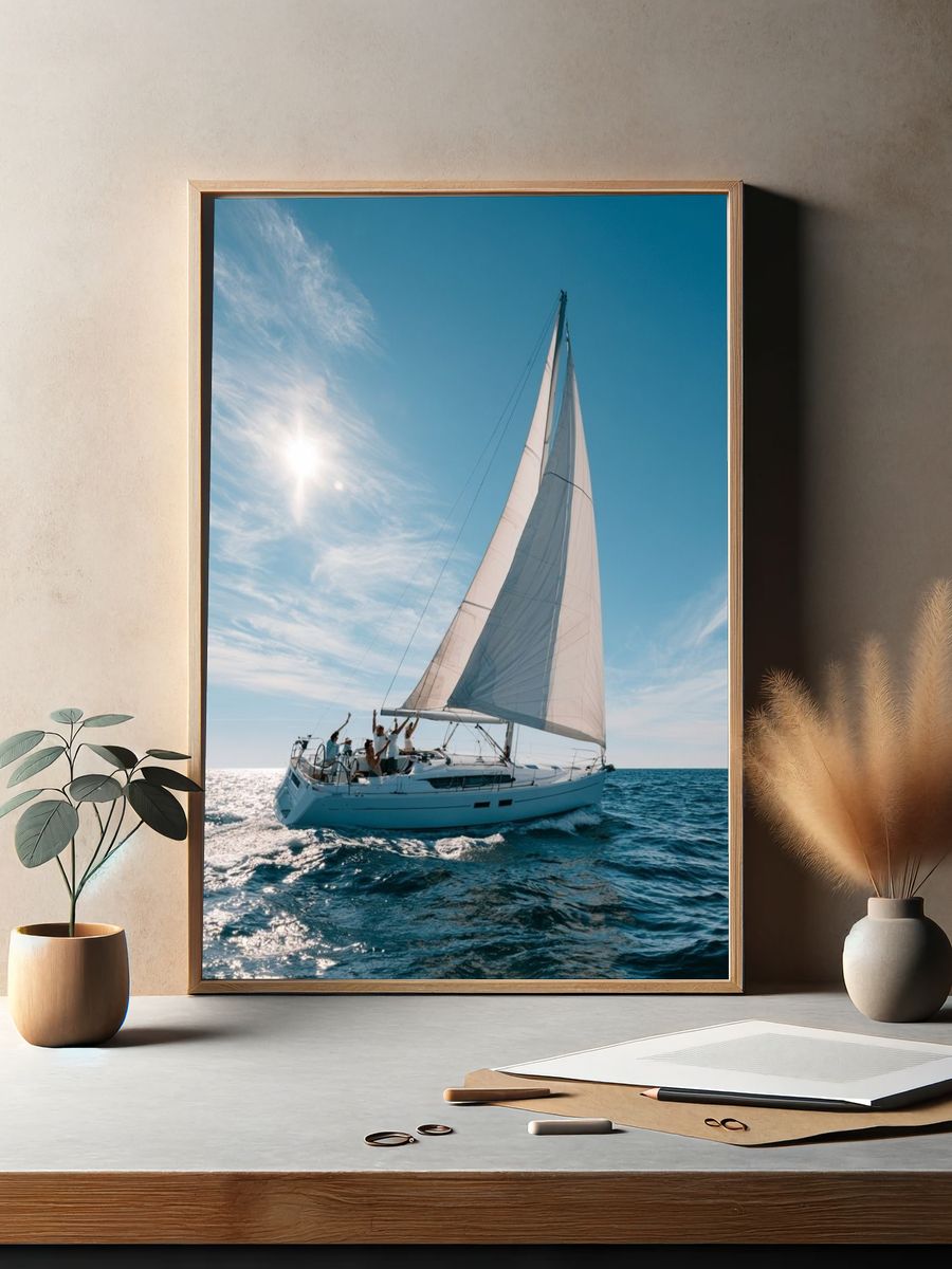 Sailing Yacht at Sea Photography Poster. — room view 2