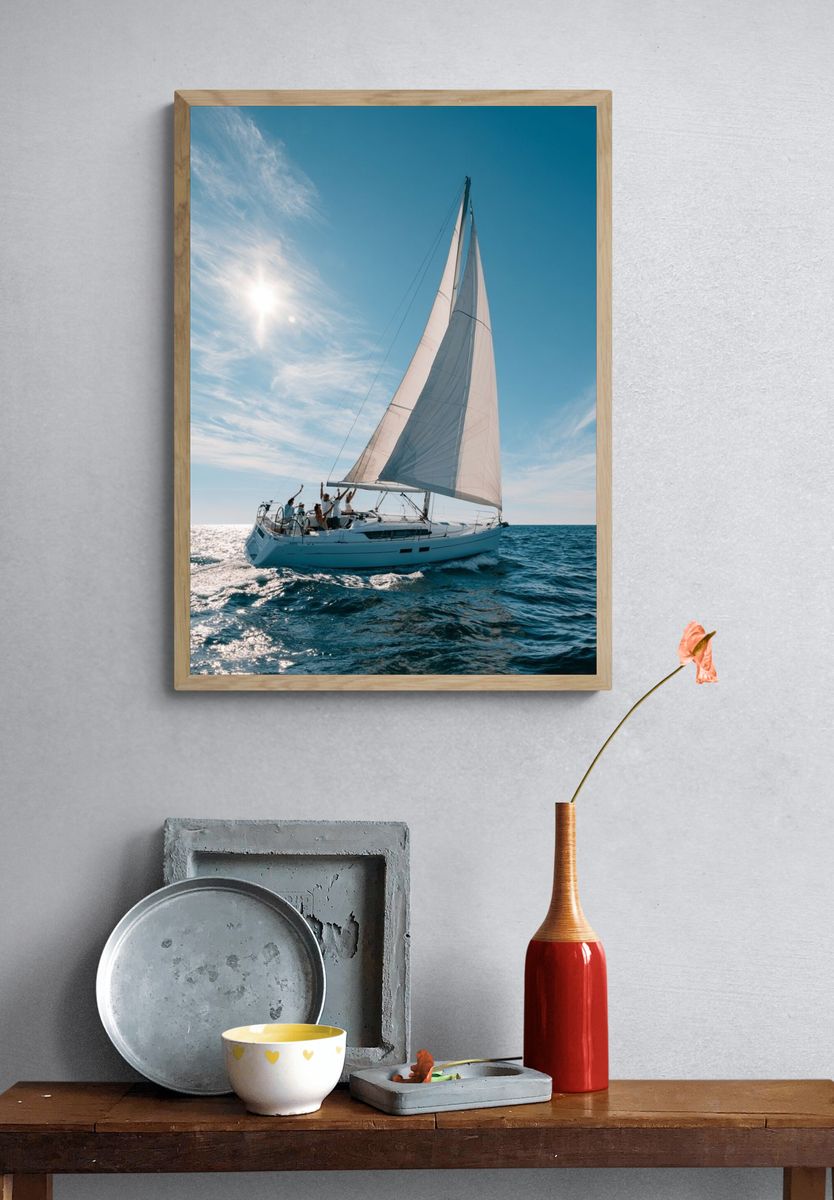 Sailing Yacht at Sea Photography Poster. — room view 3