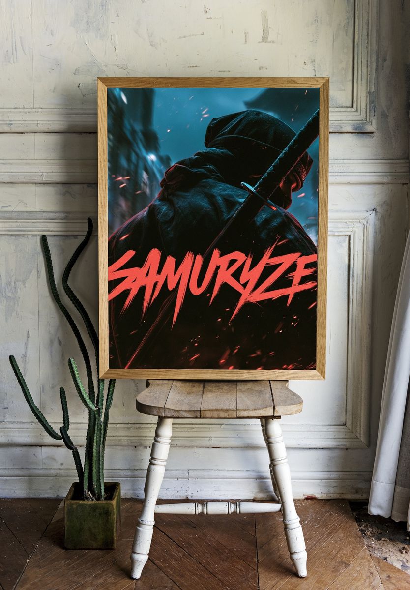 Samurai Neon Action Poster. — room view 1