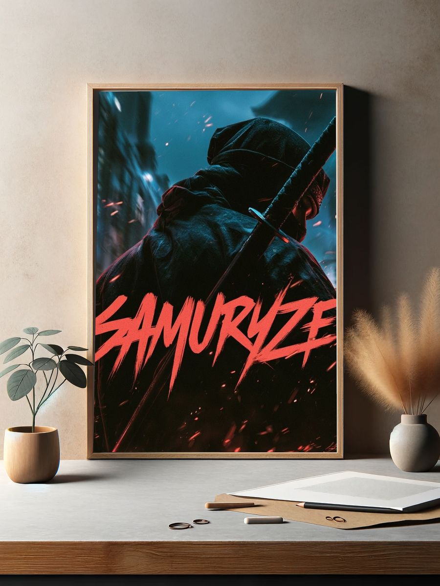 Samurai Neon Action Poster. — room view 2