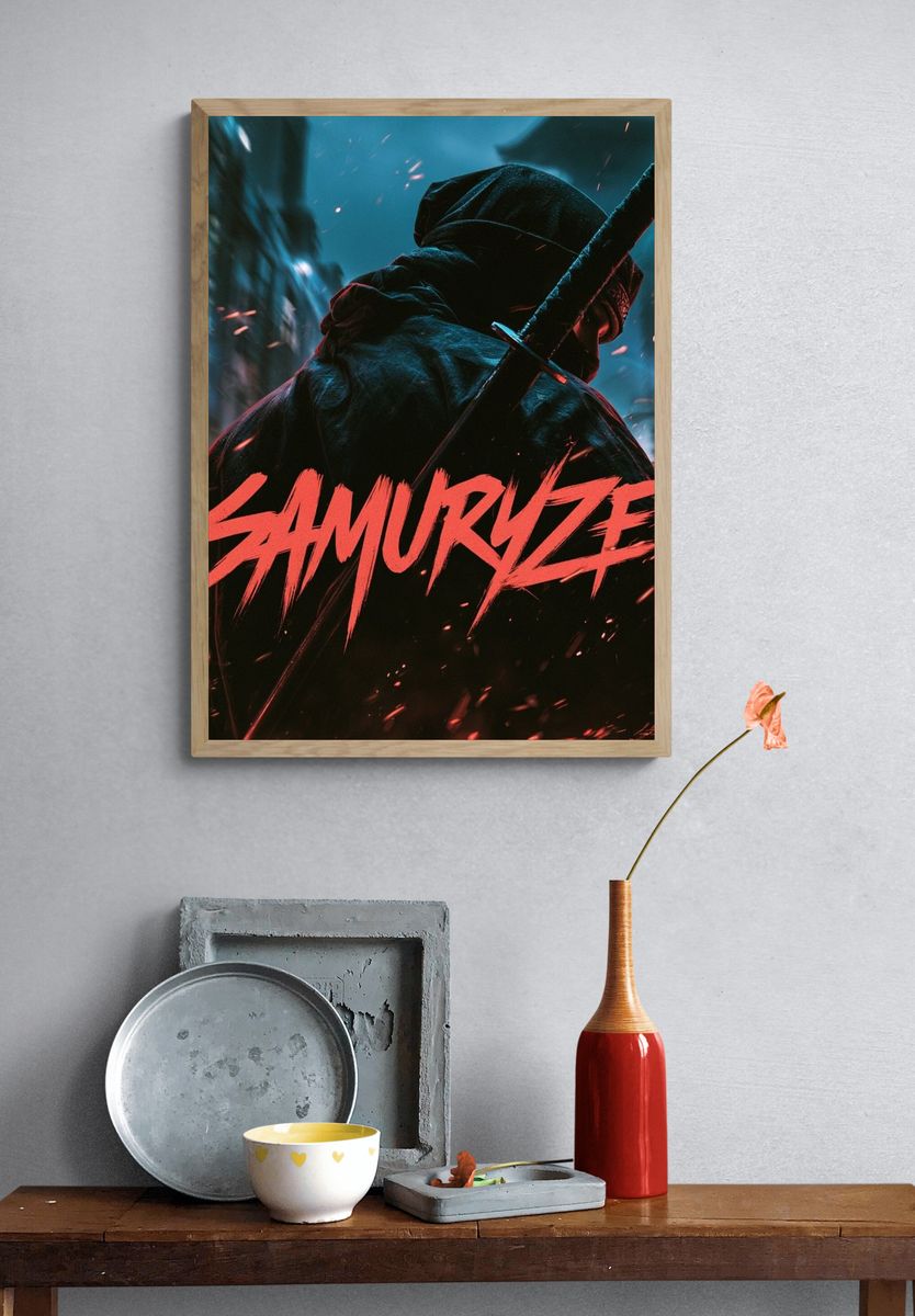 Samurai Neon Action Poster. — room view 3