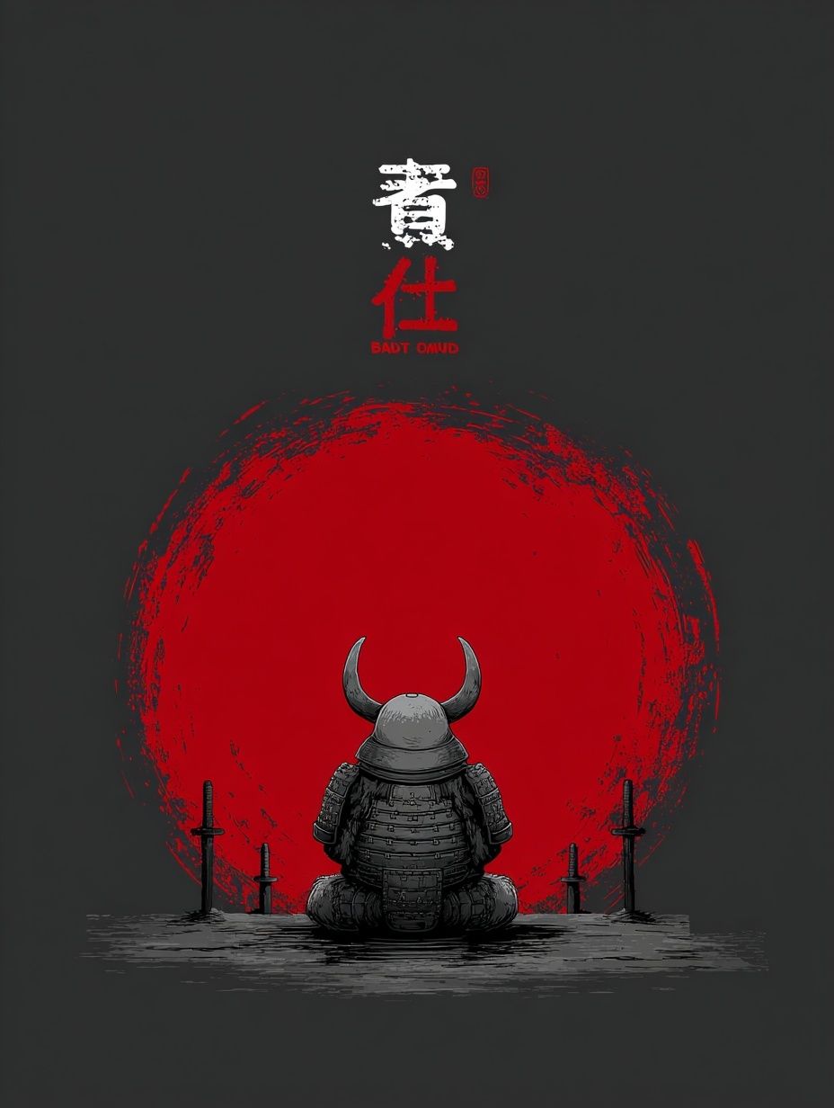Samurai Moon Warrior Illustration Poster. poster — illustration art