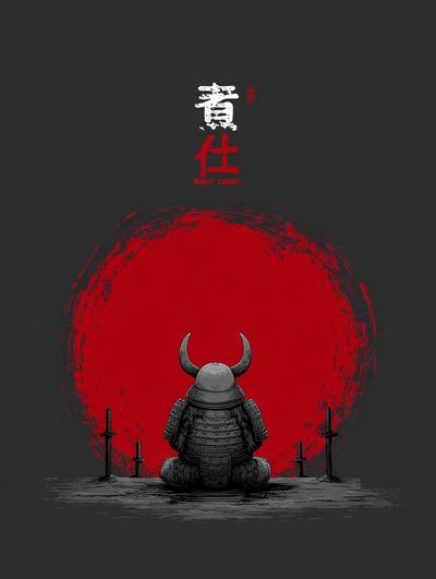 Samurai Moon Warrior Illustration Poster. poster print